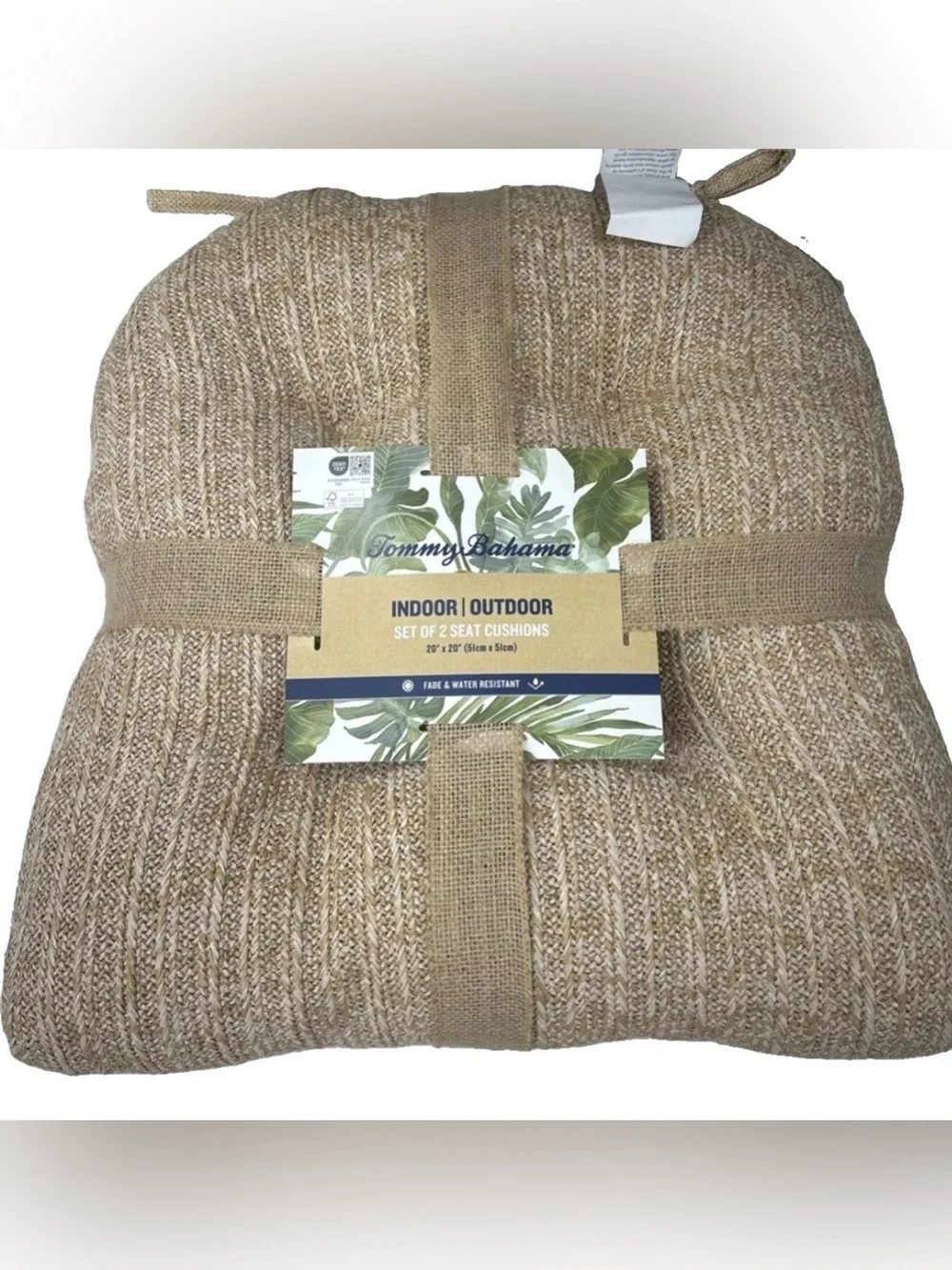 NEW x2 Tommy Bahama Seat Cushion Set Tan Woven Faux Straw Raffia Indoor Outdoor